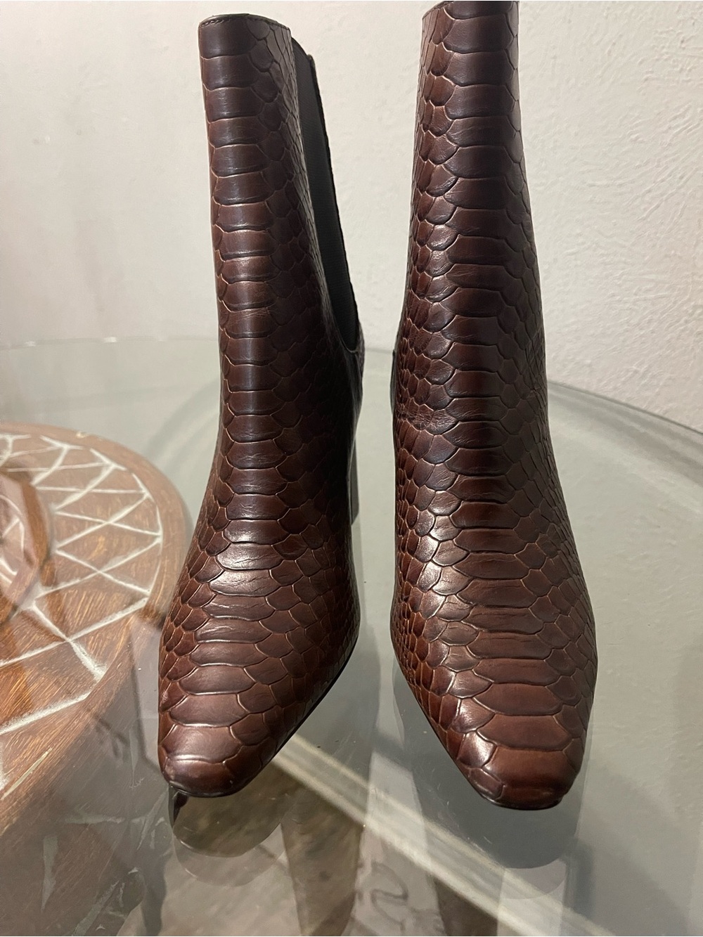 Donald J Pliner Women's Laila Booties Dark Brown Leather Snake Size 7.5 M